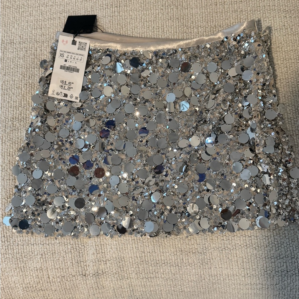 Zara Silver Sequin Mini Skirt
